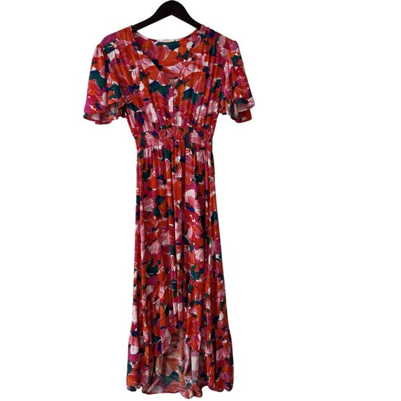 Anthropologie Abel The Label High Low Dress Women's Medium Floral Pink Tropical - Picture 2 of 14